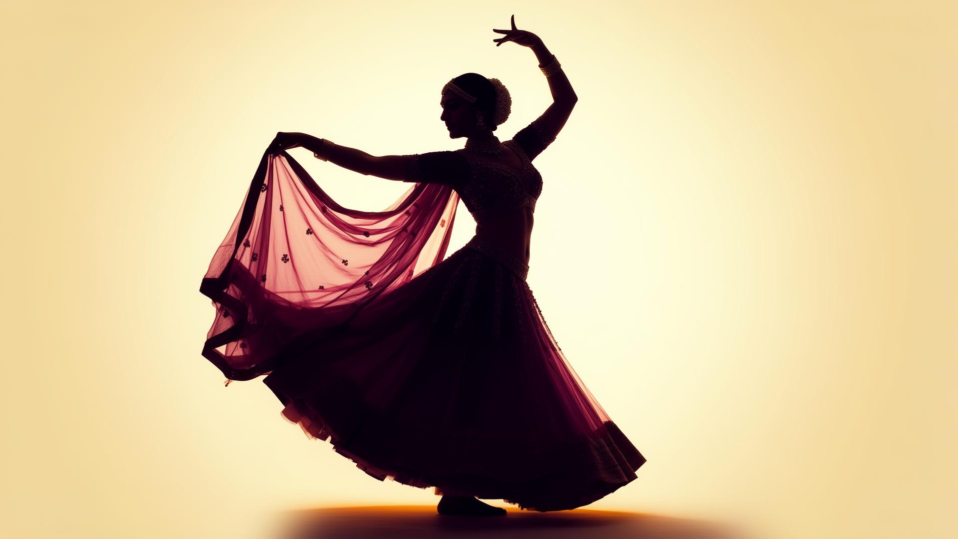 Bollywood dancer silhouette with flowing dupatta